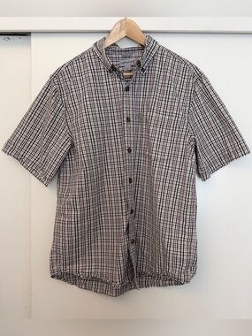 Carhartt Men’s Short Sleeve Button-Down Plaid Shirt - Black, White & Brown